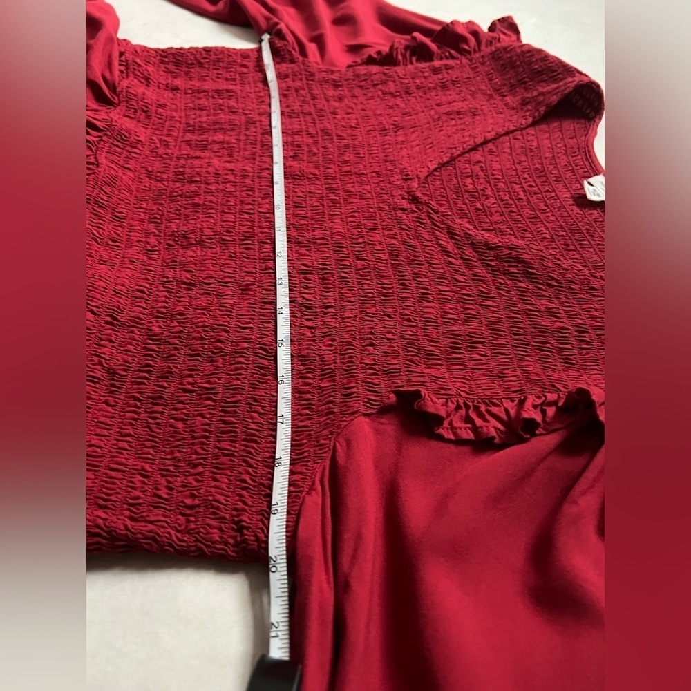 Beach Lunch Lounge Long Sleeve Smocked Babydoll Red A-line Dress V-neck Boho XXL - Picture 8 of 10